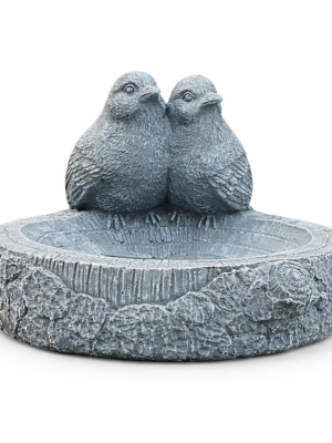 2 Robin Concrete Garden Bird Bath 23cm Front View