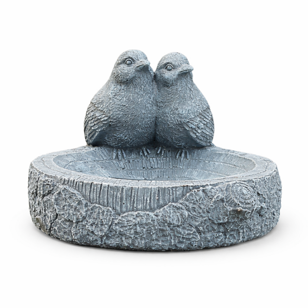 2 Robin Concrete Garden Bird Bath 23cm Front View