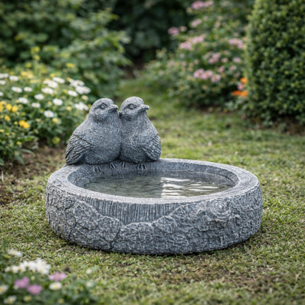 2 Robin Concrete Garden Bird Bath 23cm garden setting View 2