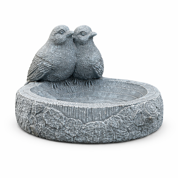 2 Robin Concrete Garden Bird Bath 23cm side View